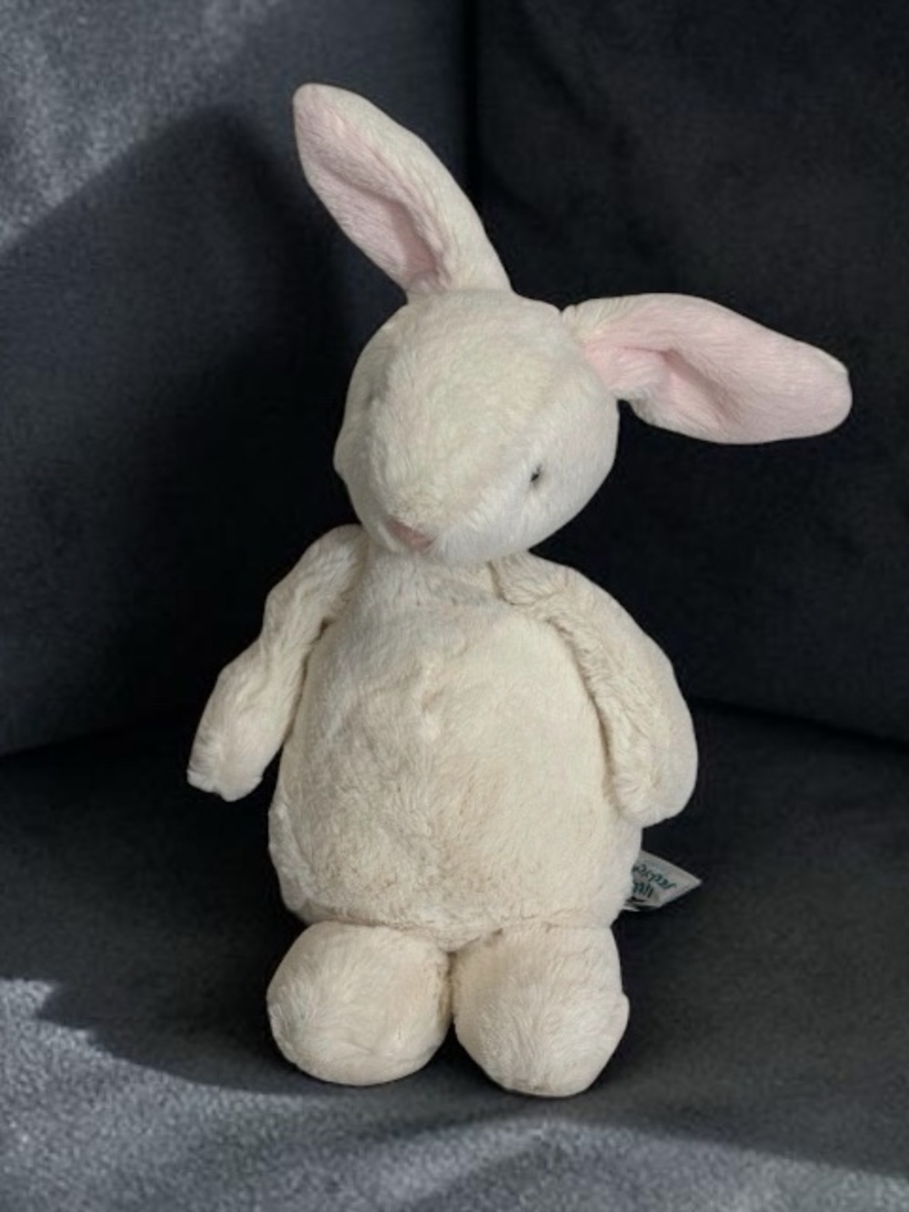 Little Jellycat Bunny White With Pink Tail  Ears Plush Soft Retired Rattle 9”